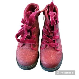 Cat & Jack Red Glitter Lace Up Boots Size 6 (infant/toddler)